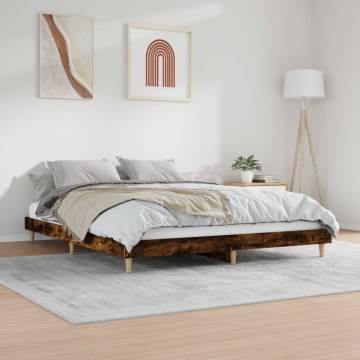 Smoked Oak Bed Frame 160x200 cm - Engineered Wood | Hipo Market