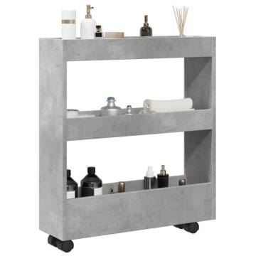 Narrow Storage Trolley 3 Tier - Concrete Grey Engineered Wood