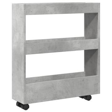 Narrow Storage Trolley 3 Tier - Concrete Grey Engineered Wood