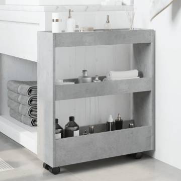 Narrow Storage Trolley 3 Tier - Concrete Grey Engineered Wood