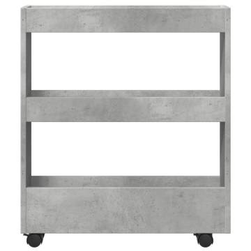 Narrow Storage Trolley 3 Tier - Concrete Grey Engineered Wood