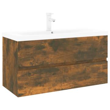 Stylish Sink Cabinet with Built-in Basin | Smoked Oak