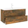 Stylish Sink Cabinet with Built-in Basin | Smoked Oak