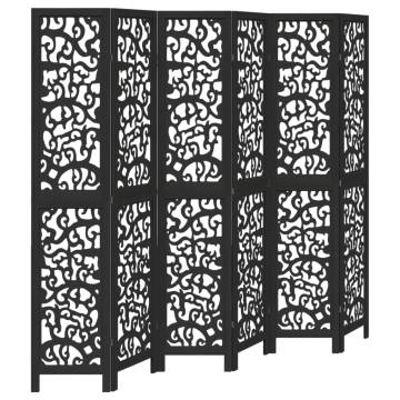 Elegant 6-Panel Black Room Divider - Solid Paulownia Wood