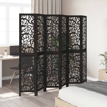 Elegant 6-Panel Black Room Divider - Solid Paulownia Wood