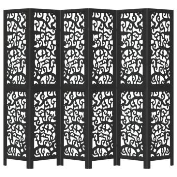 Elegant 6-Panel Black Room Divider - Solid Paulownia Wood