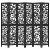 Elegant 6-Panel Black Room Divider - Solid Paulownia Wood