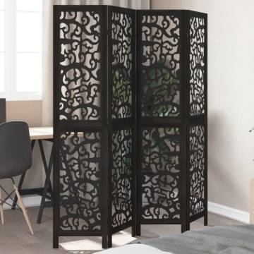 Elegant 4-Panel Black Room Divider | Solid Wood Paulownia