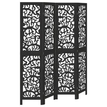 Elegant 4-Panel Black Room Divider | Solid Wood Paulownia