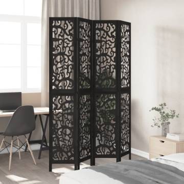 Elegant 4-Panel Black Room Divider | Solid Wood Paulownia