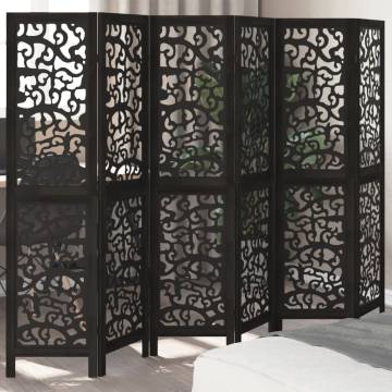 Elegant 6 Panel Black Solid Wood Room Divider | Hipo Market