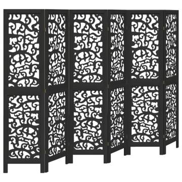 Elegant 6 Panel Black Solid Wood Room Divider | Hipo Market