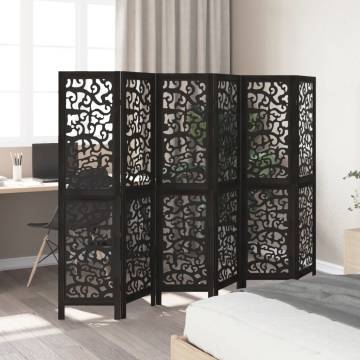 Elegant 6 Panel Black Solid Wood Room Divider | Hipo Market