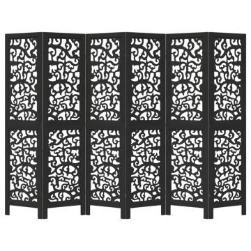 Elegant 6 Panel Black Solid Wood Room Divider | Hipo Market