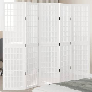 Elegant 5 Panel Room Divider - Solid Paulownia Wood White