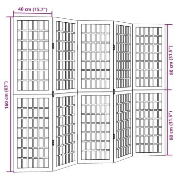 Elegant 5 Panel Room Divider - Solid Paulownia Wood White