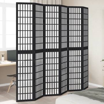 Elegant 6-Panel Black Solid Wood Room Divider | HipoMarket