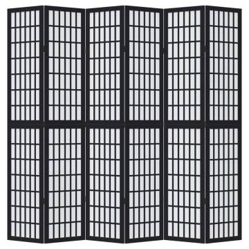 Elegant 6-Panel Black Solid Wood Room Divider | HipoMarket