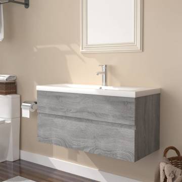 Stylish Sink Cabinet with Built-in Basin - Grey Sonoma