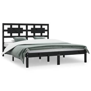 Black Solid Wood Pine Bed Frame 140x200 cm | Hipomarket