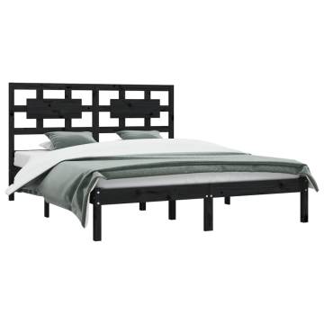 Black Solid Wood Pine Bed Frame 140x200 cm | Hipomarket