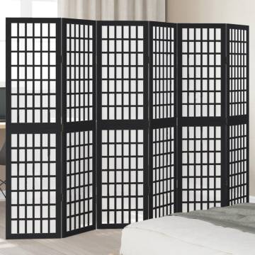 Elegant 6-Panel Black Room Divider - Solid Wood Paulownia