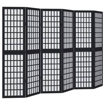 Elegant 6-Panel Black Room Divider - Solid Wood Paulownia