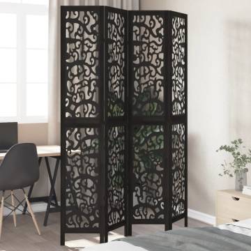 Stylish 4 Panels Black Solid Wood Room Divider - HipoMarket