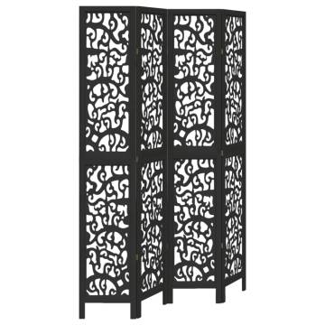 Stylish 4 Panels Black Solid Wood Room Divider - HipoMarket