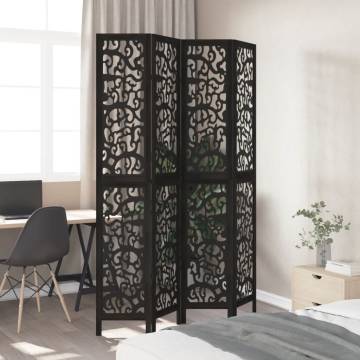 Stylish 4 Panels Black Solid Wood Room Divider - HipoMarket