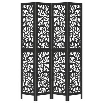 Stylish 4 Panels Black Solid Wood Room Divider - HipoMarket