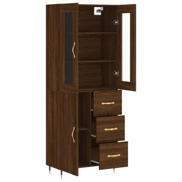 Stylish Highboard Brown Oak | 69.5x34x180 cm Engineered Wood