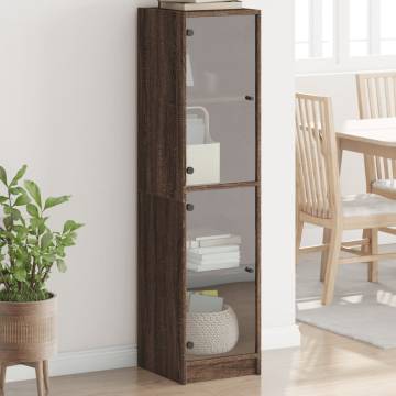 Elegant Highboard with Glass Doors - Brown Oak 35x37x142 cm