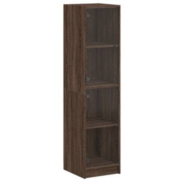 Elegant Highboard with Glass Doors - Brown Oak 35x37x142 cm