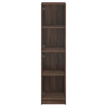 Elegant Highboard with Glass Doors - Brown Oak 35x37x142 cm