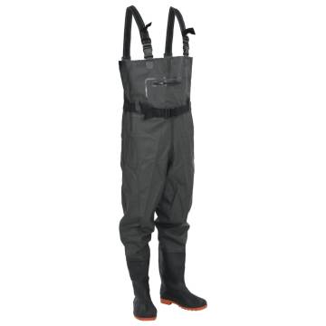 Chest Waders with Boots & Belt - Dark Green, Size 40