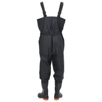 Durable Chest Waders with Boots and Belt - Size 46 Black