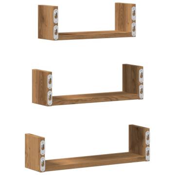 Wall Shelf Set of 3 - Artisian Oak Engineered Wood | HipoMarket