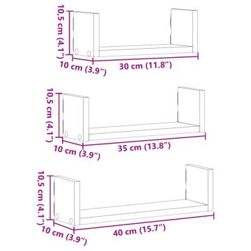 Wall Shelf Set of 3 - Artisian Oak Engineered Wood | HipoMarket