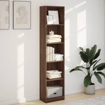 Brown Oak Bookcase - 40x24x176 cm | Quality Engineered Wood