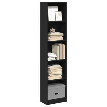 Stylish Black Bookcase - 40x24x176 cm Engineered Wood Storage