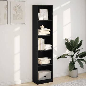 Stylish Black Bookcase - 40x24x176 cm Engineered Wood Storage