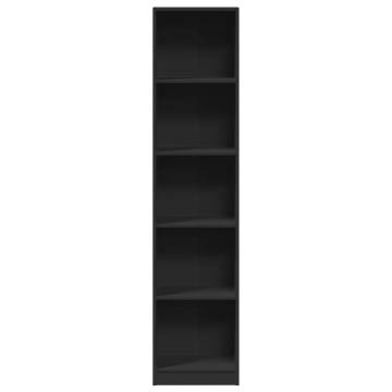 Stylish Black Bookcase - 40x24x176 cm Engineered Wood Storage