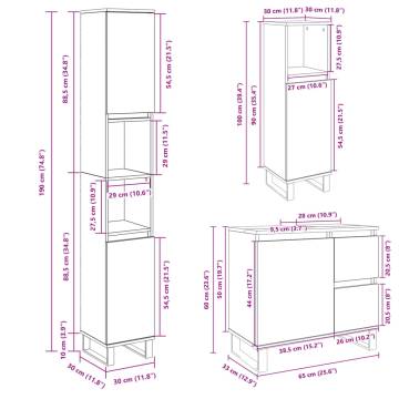 3 Piece Bathroom Furniture Set - Sonoma Oak | Hipo Market