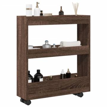 Narrow Storage Trolley 3 Tier - Brown Oak Engineered Wood