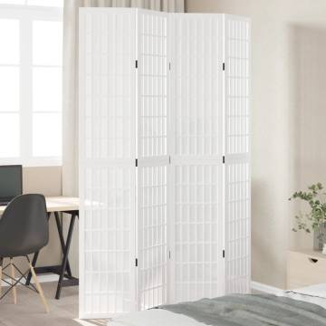 Elegant 4-Panel White Room Divider - Solid Paulownia Wood