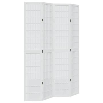 Elegant 4-Panel White Room Divider - Solid Paulownia Wood