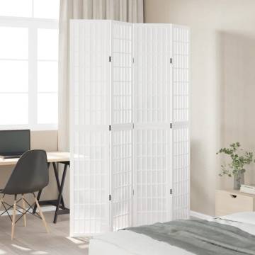 Elegant 4-Panel White Room Divider - Solid Paulownia Wood