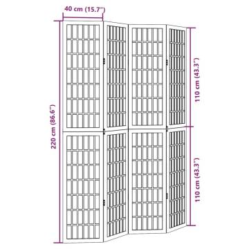 Elegant 4-Panel White Room Divider - Solid Paulownia Wood