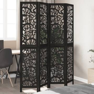 Elegant 4-Panel Black Solid Wood Room Divider | HipoMarket